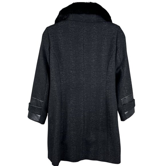 Via Spiga Women 16W Black Wool Blend Faux Fur Collar Asymmetrical Coat Old Money - Picture 2 of 16